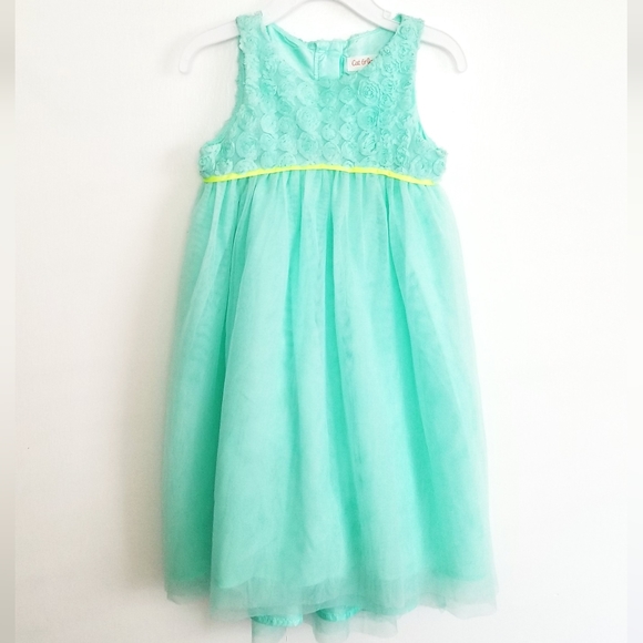 NEW Cat & Jack Mint Green Girl's Dress Empire Waist Rosette Dress Size 2T Nwot - Picture 3 of 7